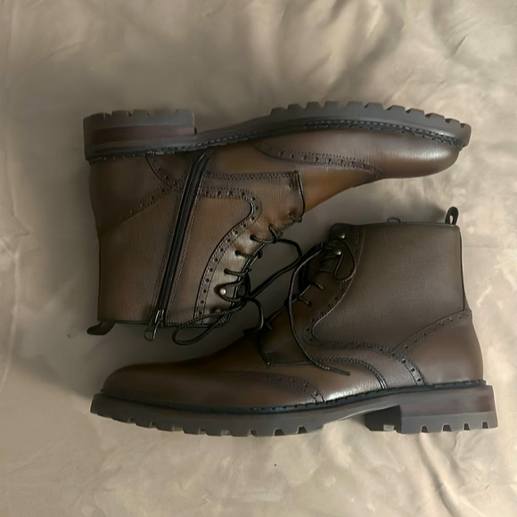 JOHNSTON & MURPHY Mens Brown Garrison Toe Block Heel Leather Boots Shoes 11.5 M - Picture 5 of 7